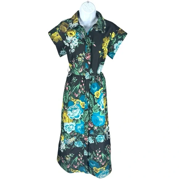 Tuckernuck Verdant Floral Chloe Midi Dress NWT S Green Shirt Dress No Belt - Picture 4 of 11
